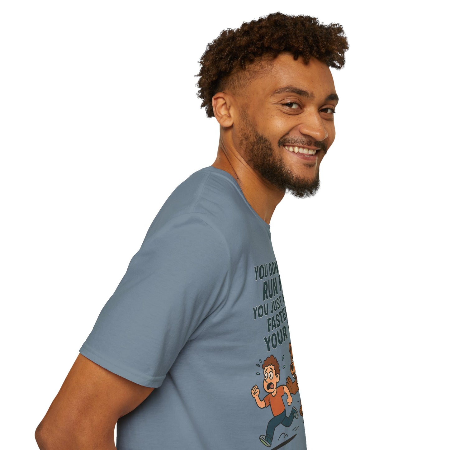 Funny Unisex Softstyle T-Shirt - "Run Faster Than Your Friend" Graphic