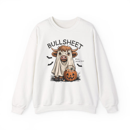 Halloween Cow Sweatshirt, Funny Ghost Cow Crewneck, Bullsheets Sweatshirt for Fall, Cozy Halloween Apparel, October Gift - Shirt Happens Graphics