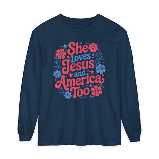 Long Sleeve T-Shirt, Faith - Inspired Apparel, Christ & Country Lifestyle, Perfect for Church Groups, Patriotic Gifts, Women's Fashion - Shirt Happens Graphics