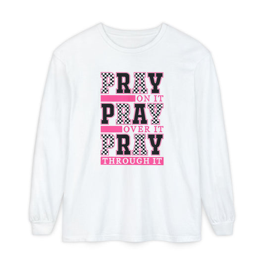 Pray Themed Long Sleeve T-Shirt, Spiritual Apparel, Prayer Shirt, Faith - Based Gift, Comfort Wear, Mindfulness Clothing - Shirt Happens Graphics