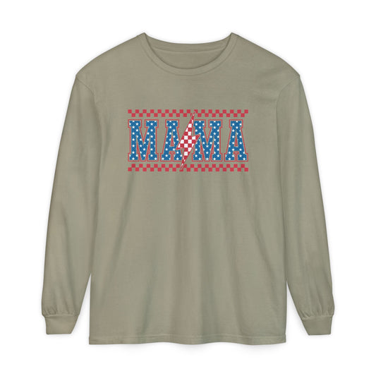 Unisex Long Sleeve T-Shirt, Festive Mama Top, Gift for Moms, Summer BBQ Shirt, Patriotic Apparel, Casual Everyday Wear - Shirt Happens Graphics