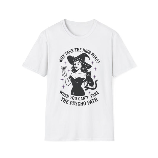 Witty Halloween T-Shirt, Funny Witch Shirt, Unisex Graphic Tee, Spooky Cat Top, Halloween Costume, Gift for Friends - Shirt Happens Graphics