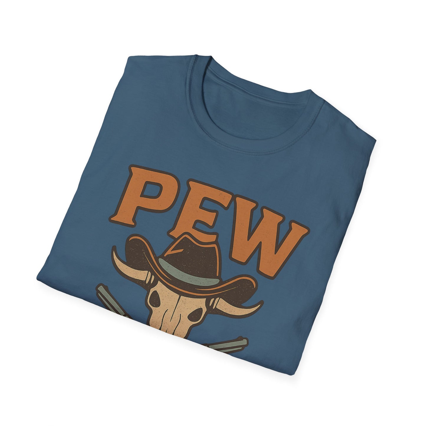 Pew Pew Cowboy Graphic T-Shirt - Unisex Softstyle Tee for Western Lovers
