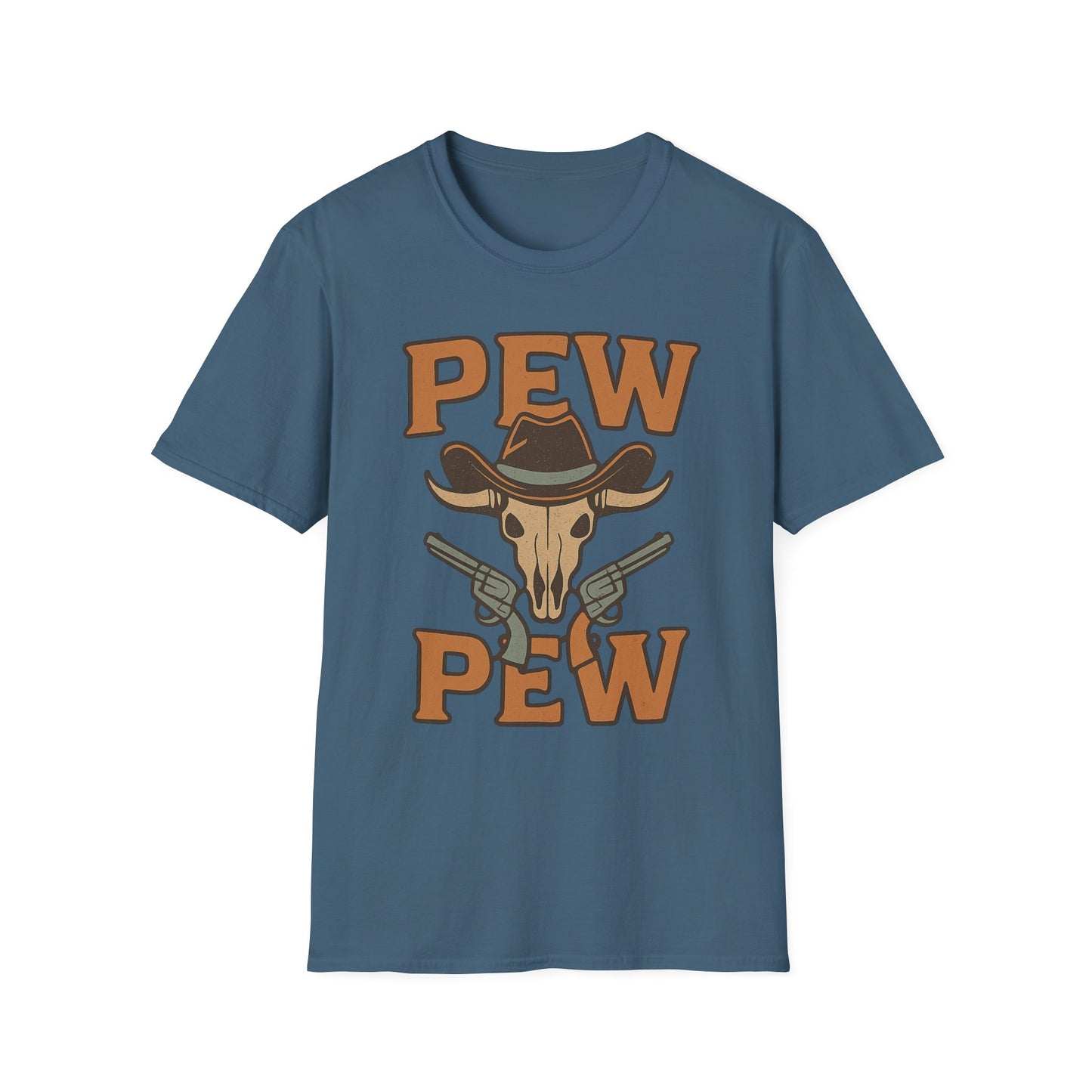 Pew Pew Cowboy Graphic T-Shirt - Unisex Softstyle Tee for Western Lovers