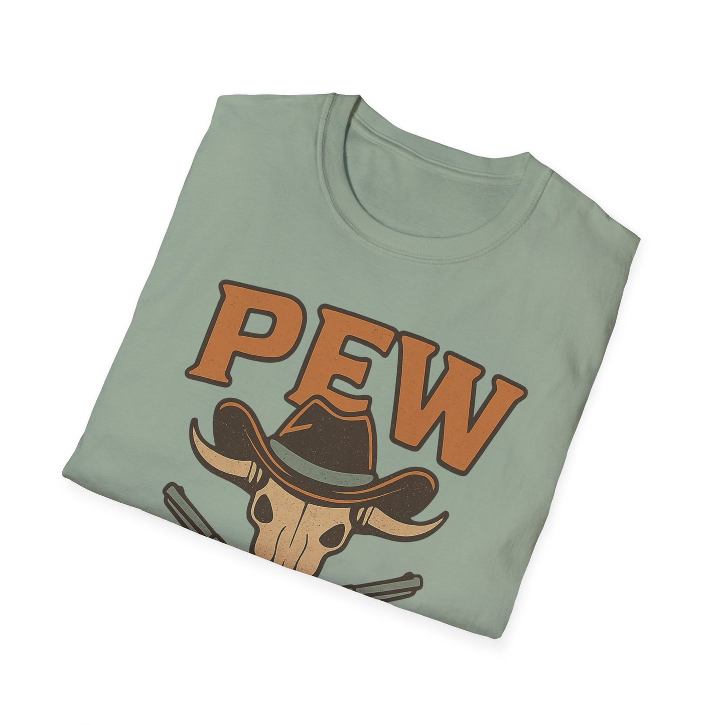 Pew Pew Cowboy Graphic T-Shirt - Unisex Softstyle Tee for Western Lovers