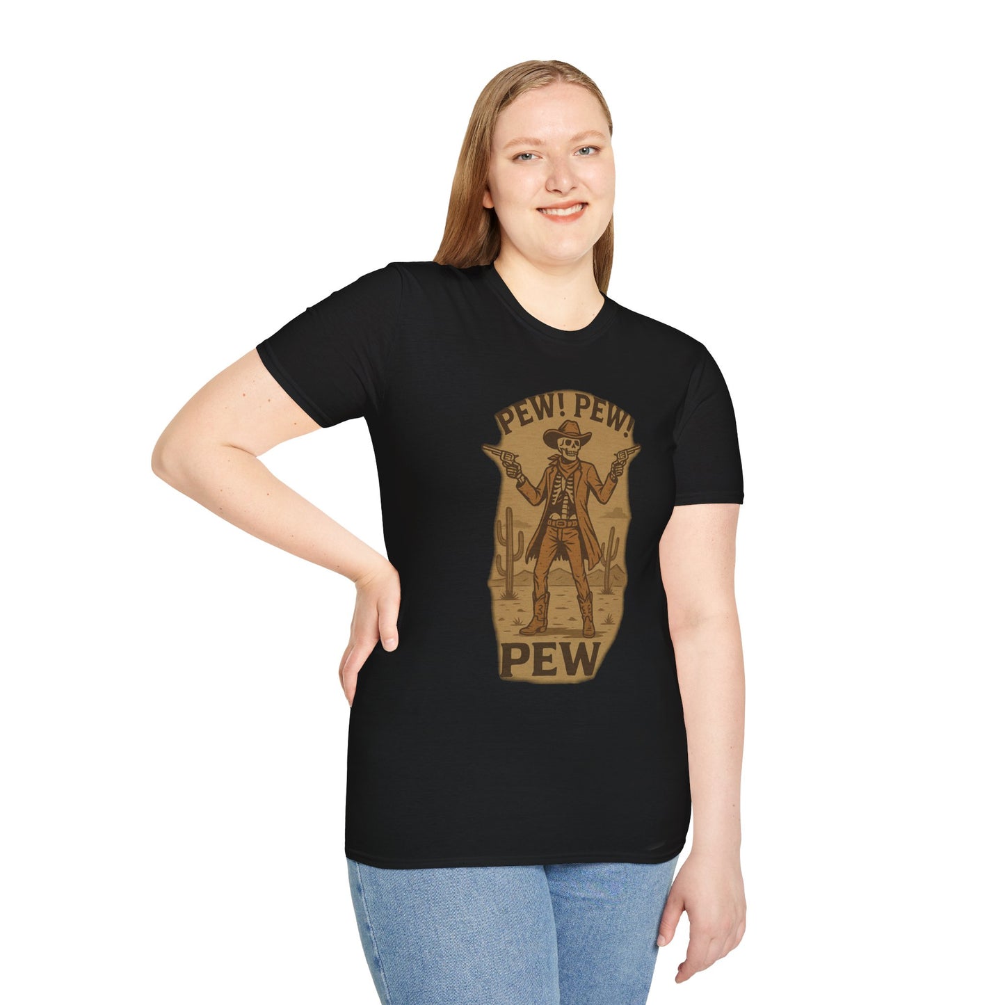 Vintage Western Skeleton T-Shirt - Pew! Pew! Gun Show Tee