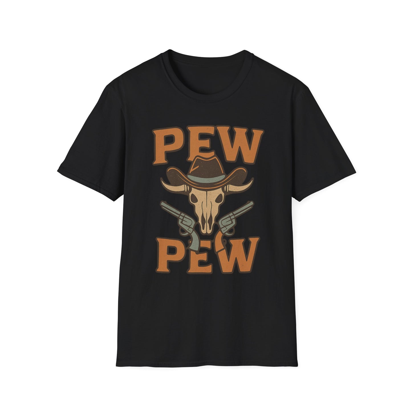 Pew Pew Cowboy Graphic T-Shirt - Unisex Softstyle Tee for Western Lovers