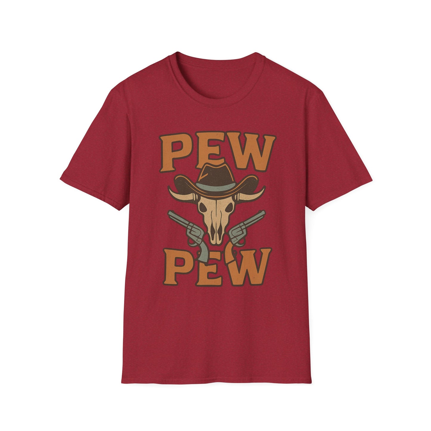 Pew Pew Cowboy Graphic T-Shirt - Unisex Softstyle Tee for Western Lovers