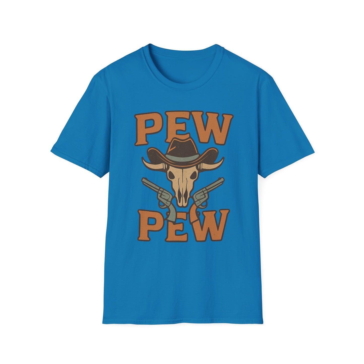 Pew Pew Cowboy Graphic T-Shirt - Unisex Softstyle Tee for Western Lovers