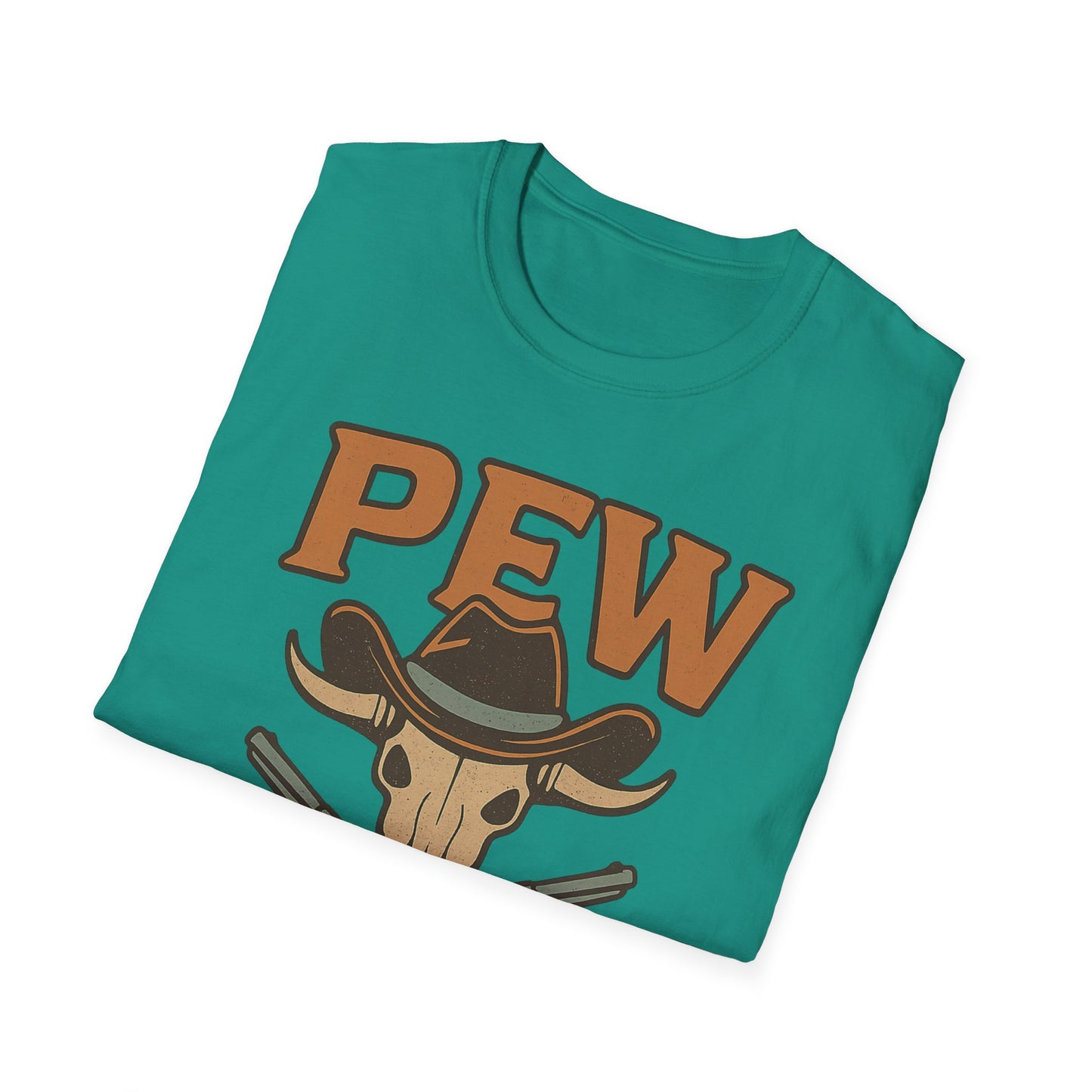 Pew Pew Cowboy Graphic T-Shirt - Unisex Softstyle Tee for Western Lovers