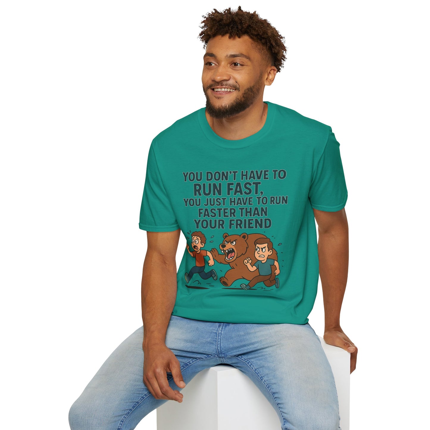 Funny Unisex Softstyle T-Shirt - "Run Faster Than Your Friend" Graphic