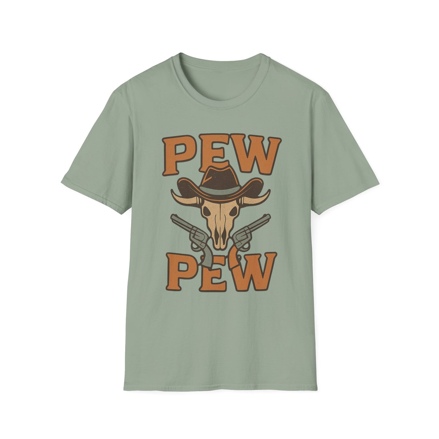 Pew Pew Cowboy Graphic T-Shirt - Unisex Softstyle Tee for Western Lovers