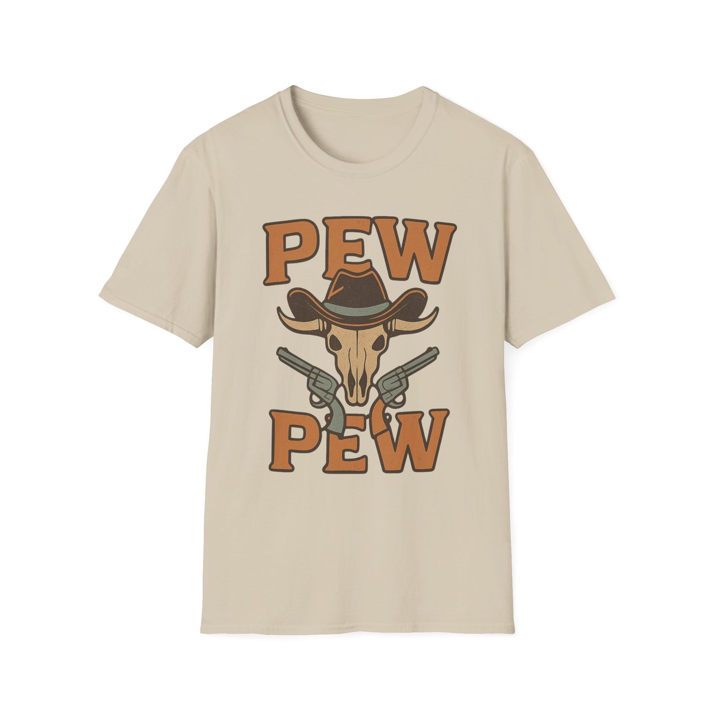 Pew Pew Cowboy Graphic T-Shirt - Unisex Softstyle Tee for Western Lovers
