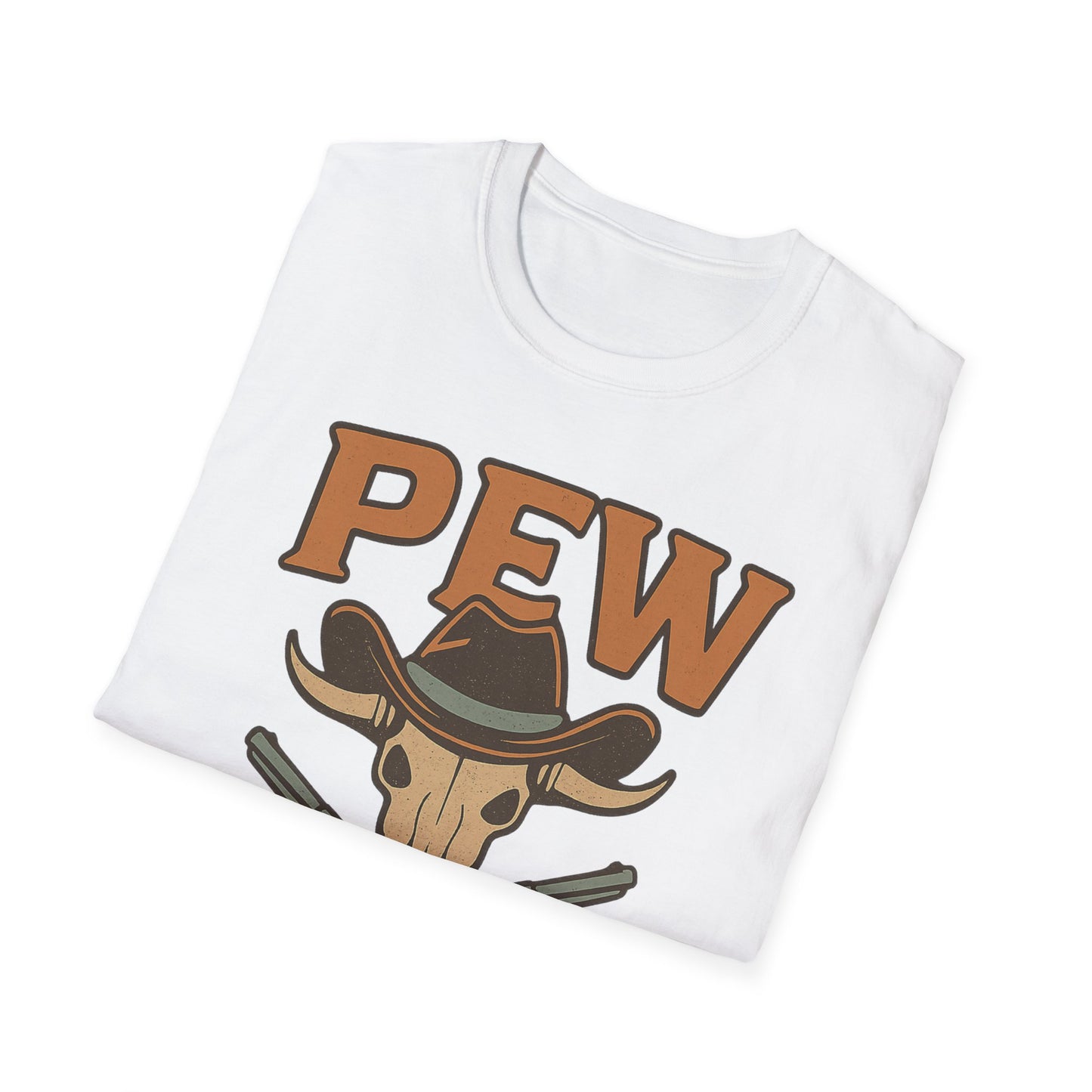 Pew Pew Cowboy Graphic T-Shirt - Unisex Softstyle Tee for Western Lovers