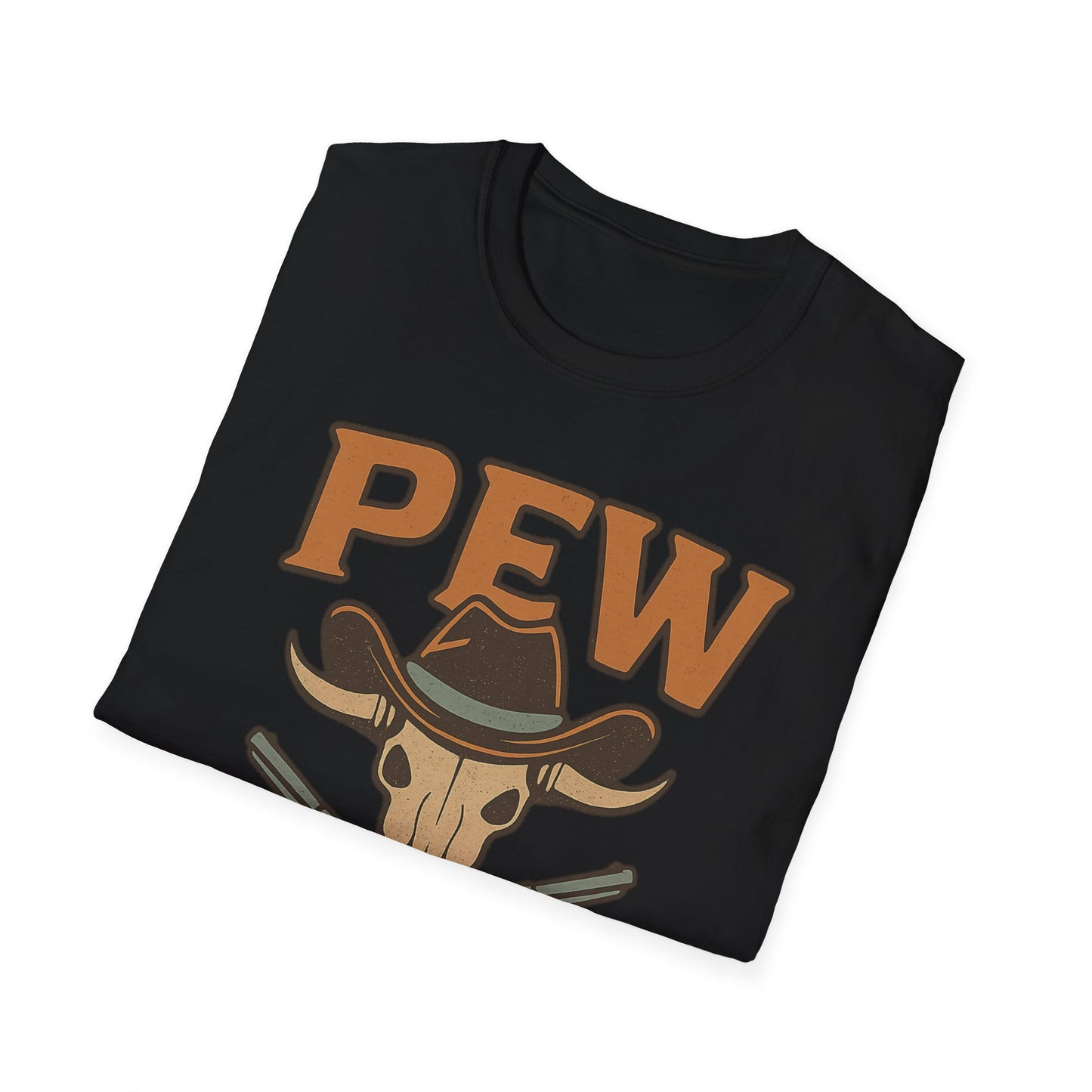 Pew Pew Cowboy Graphic T-Shirt - Unisex Softstyle Tee for Western Lovers