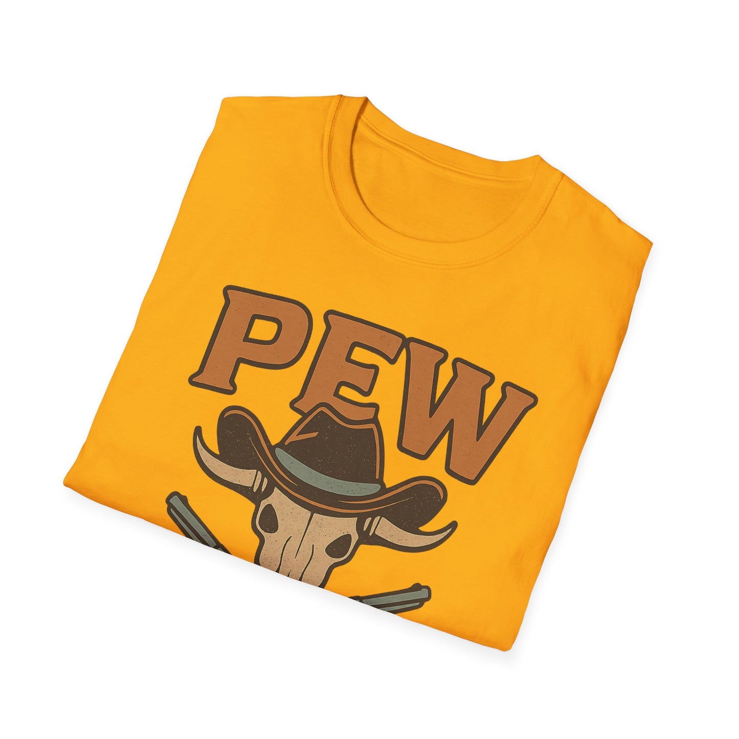 Pew Pew Cowboy Graphic T-Shirt - Unisex Softstyle Tee for Western Lovers