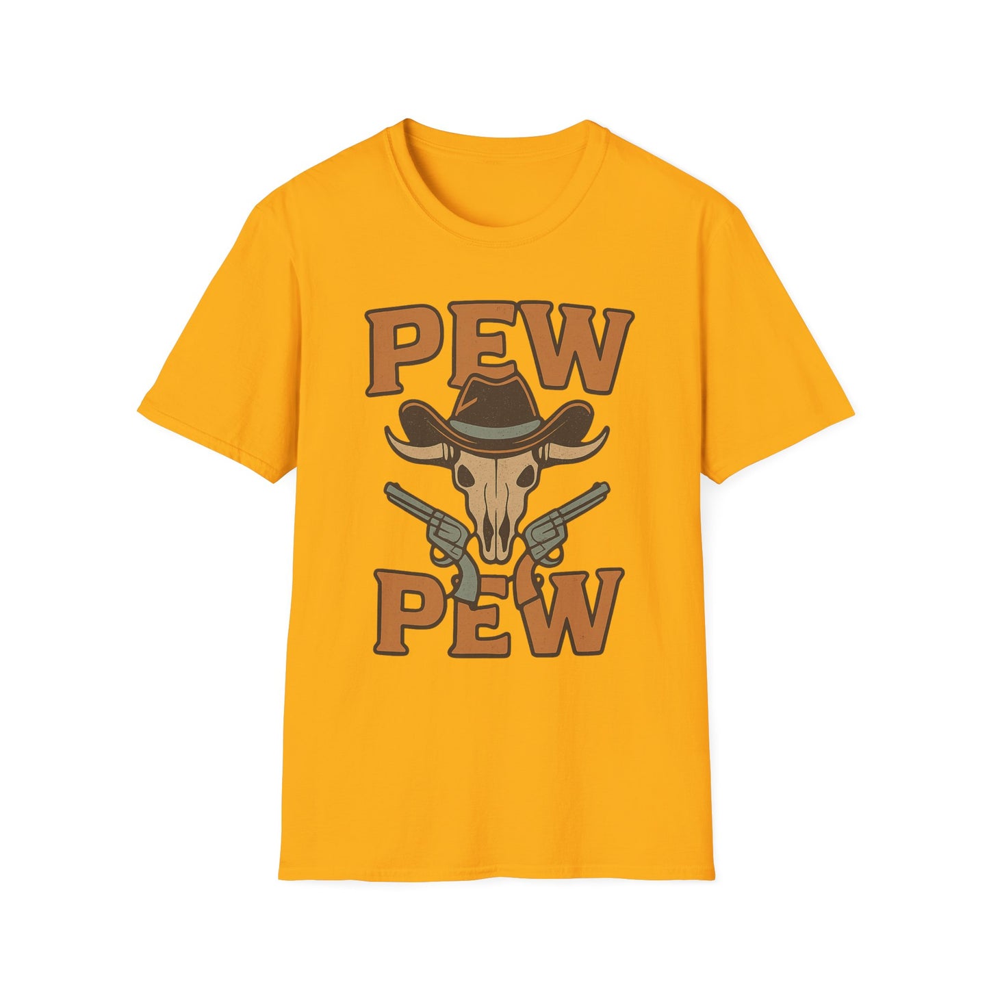 Pew Pew Cowboy Graphic T-Shirt - Unisex Softstyle Tee for Western Lovers