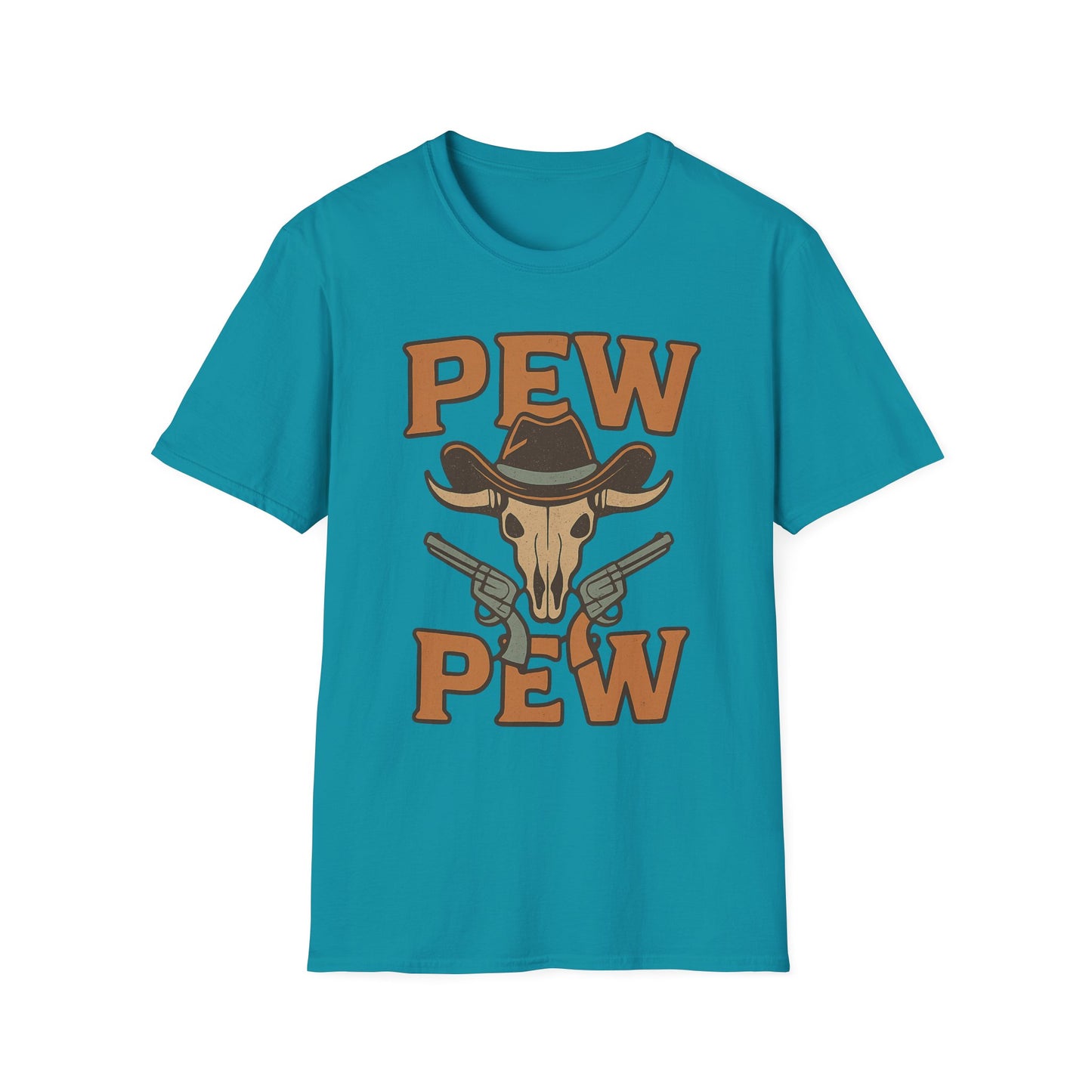 Pew Pew Cowboy Graphic T-Shirt - Unisex Softstyle Tee for Western Lovers