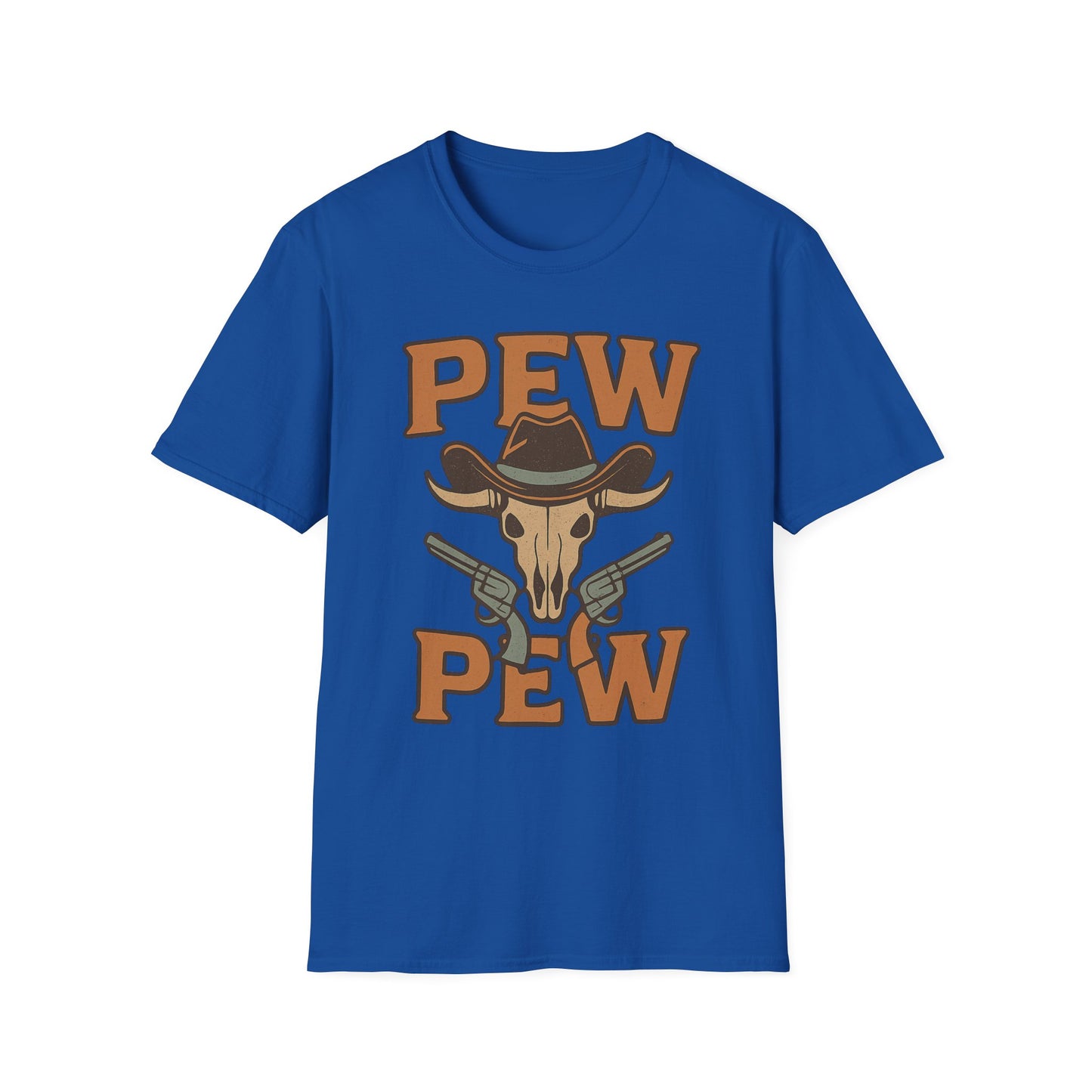 Pew Pew Cowboy Graphic T-Shirt - Unisex Softstyle Tee for Western Lovers