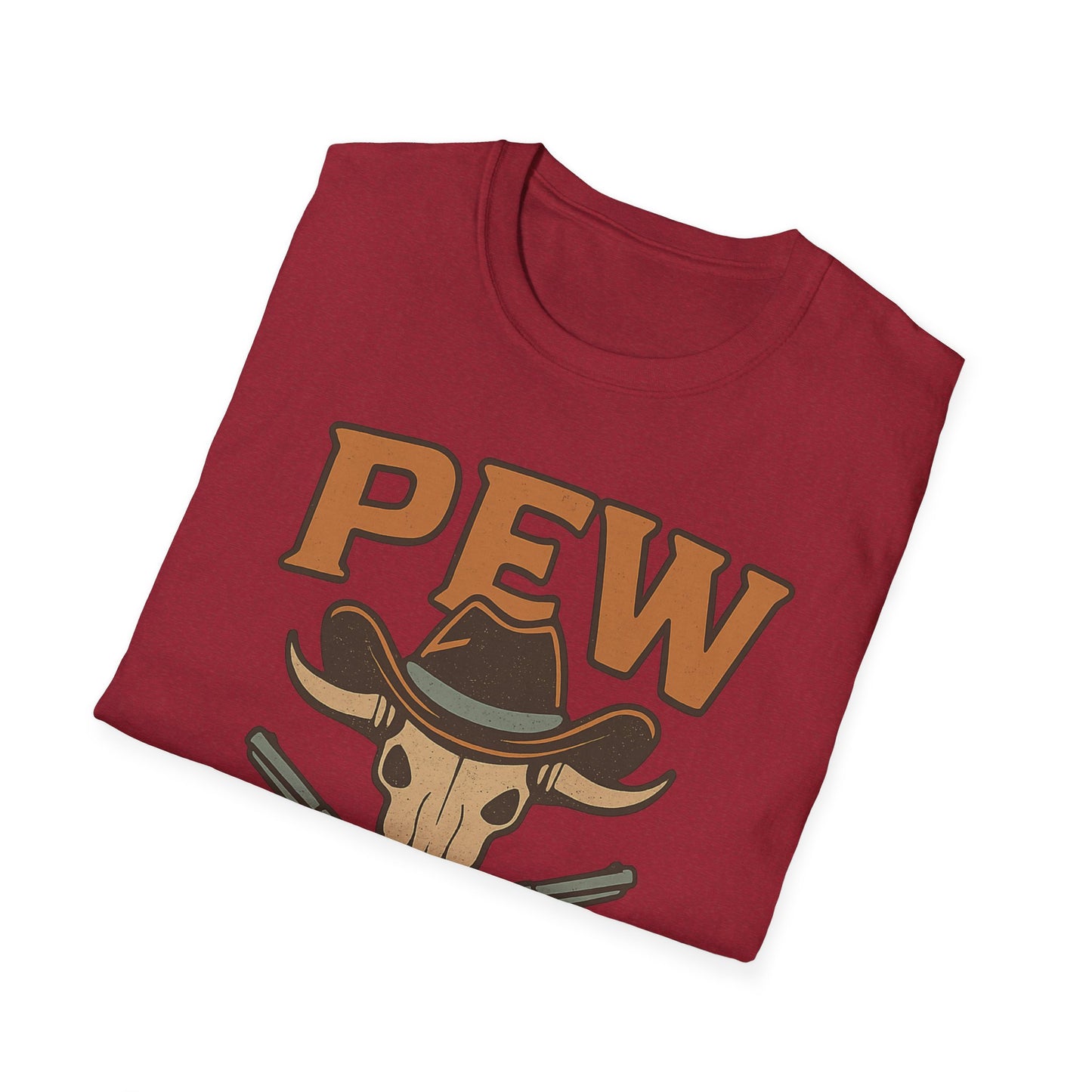 Pew Pew Cowboy Graphic T-Shirt - Unisex Softstyle Tee for Western Lovers