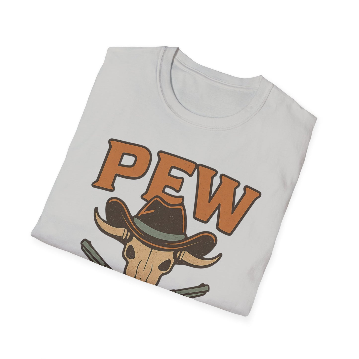 Pew Pew Cowboy Graphic T-Shirt - Unisex Softstyle Tee for Western Lovers