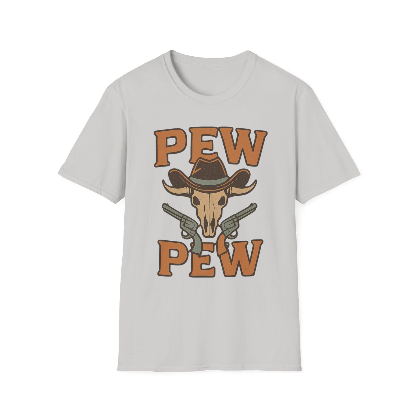 Pew Pew Cowboy Graphic T-Shirt - Unisex Softstyle Tee for Western Lovers
