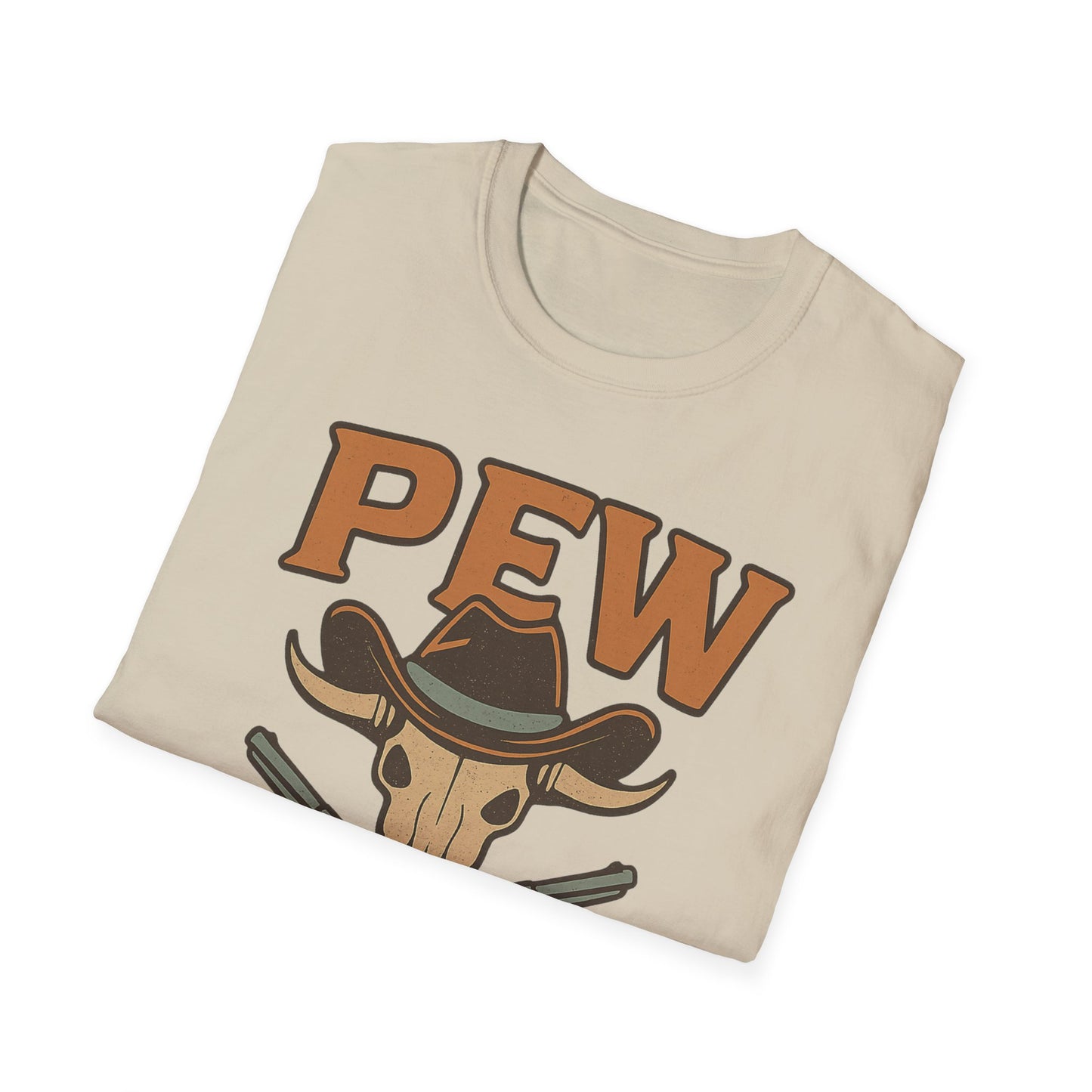 Pew Pew Cowboy Graphic T-Shirt - Unisex Softstyle Tee for Western Lovers