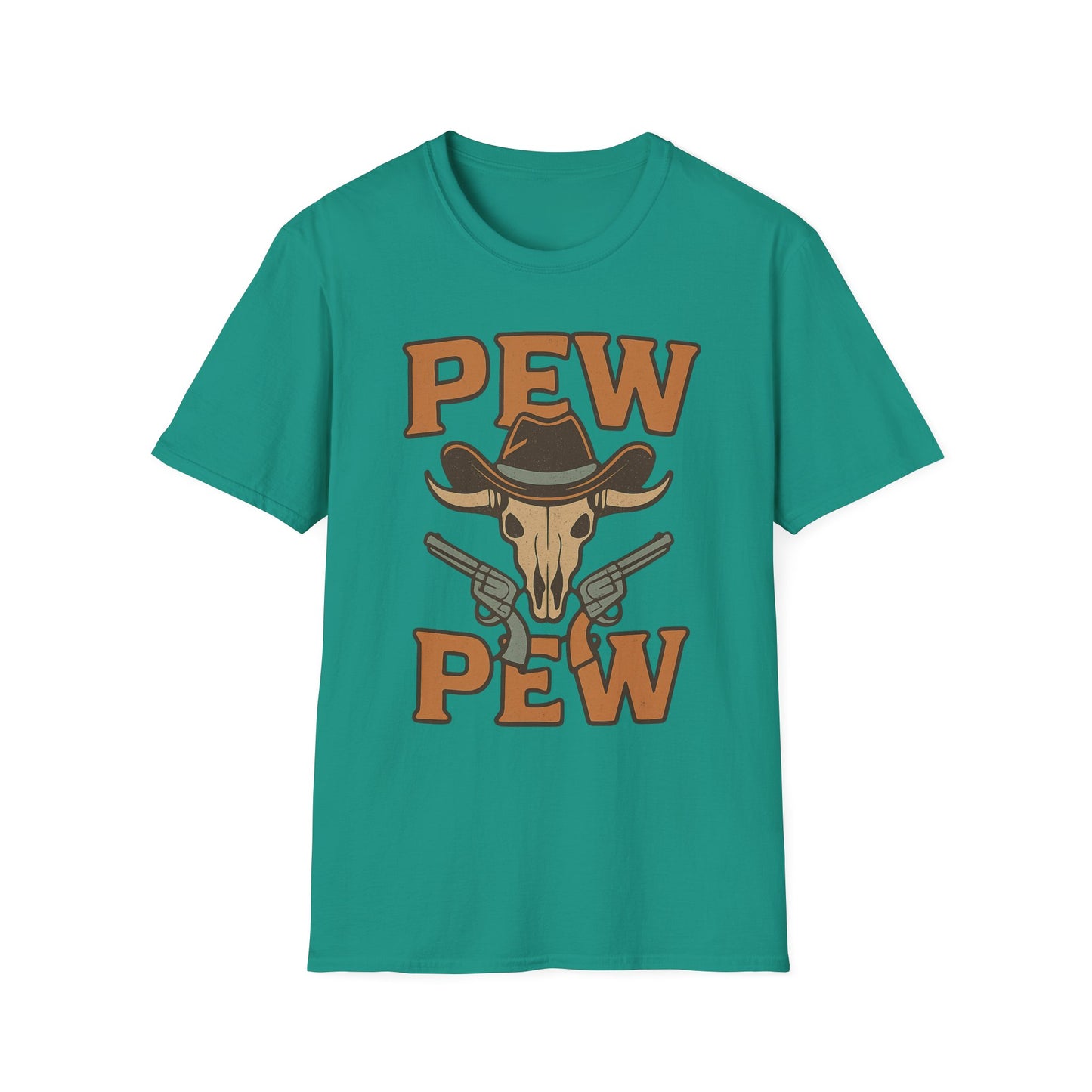 Pew Pew Cowboy Graphic T-Shirt - Unisex Softstyle Tee for Western Lovers
