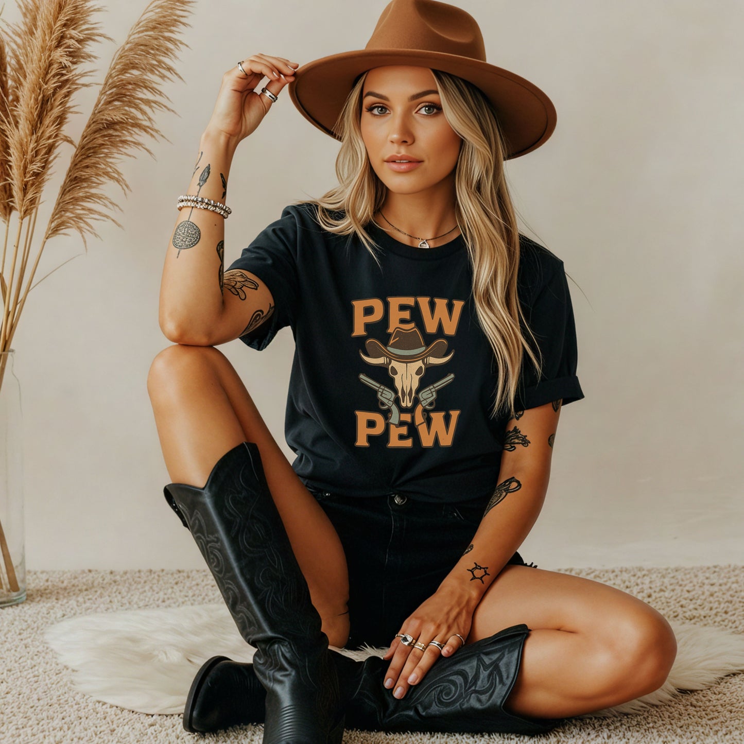 Pew Pew Cowboy Graphic T-Shirt - Unisex Softstyle Tee for Western Lovers