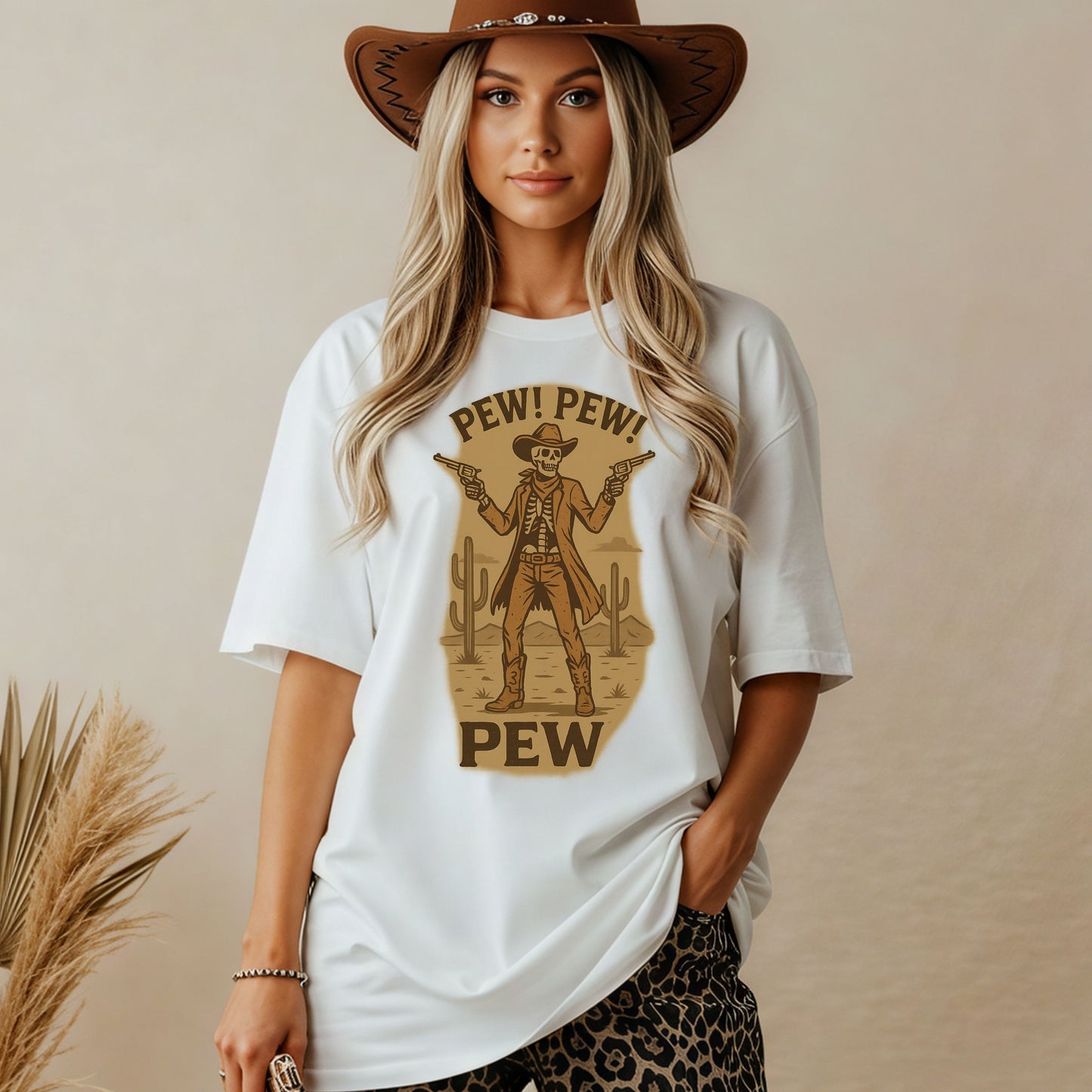 Vintage Western Skeleton T-Shirt - Pew! Pew! Gun Show Tee