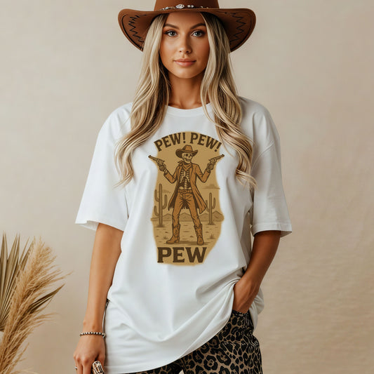 Vintage Western Skeleton T-Shirt - Pew! Pew! Gun Show Tee