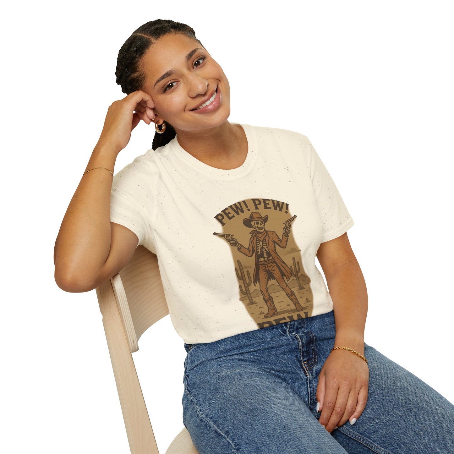 Vintage Western Skeleton T-Shirt - Pew! Pew! Gun Show Tee