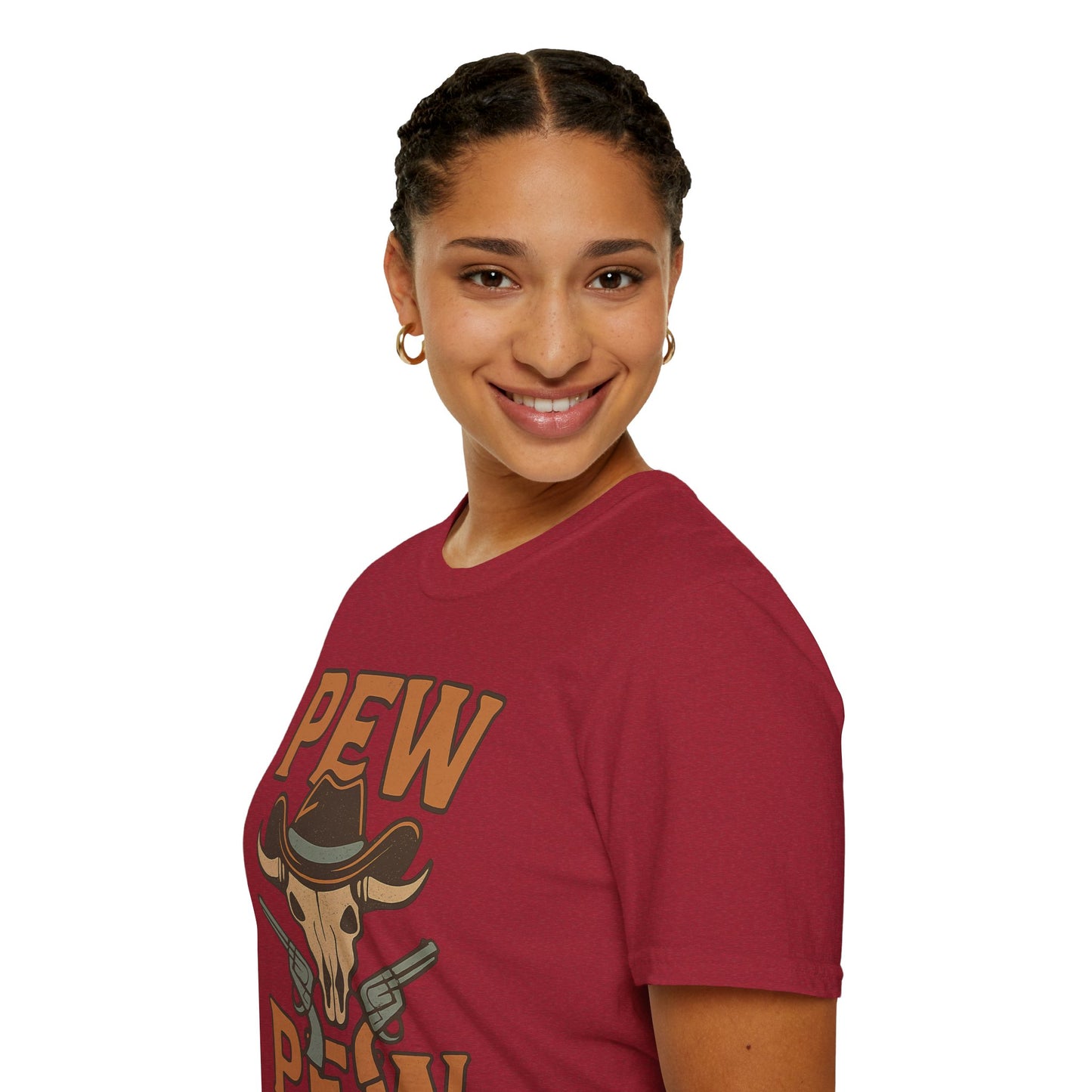 Pew Pew Cowboy Graphic T-Shirt - Unisex Softstyle Tee for Western Lovers