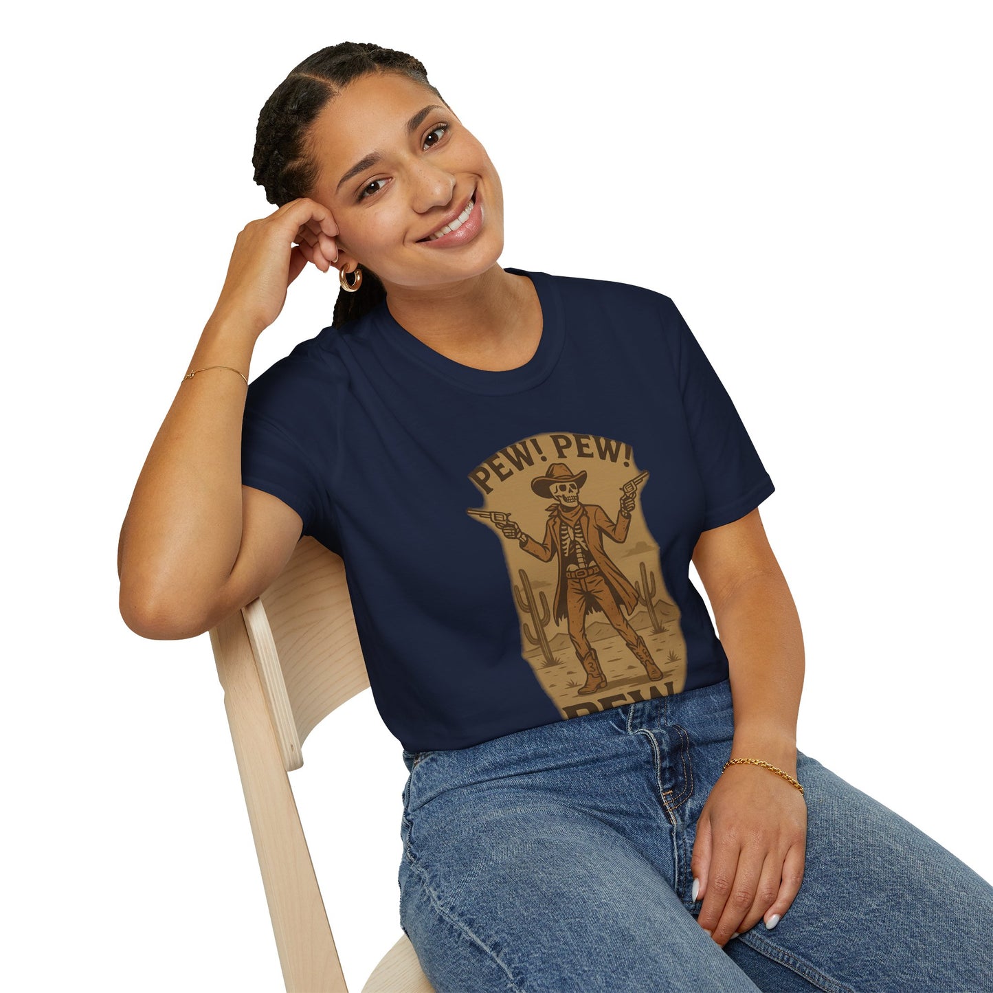 Vintage Western Skeleton T-Shirt - Pew! Pew! Gun Show Tee
