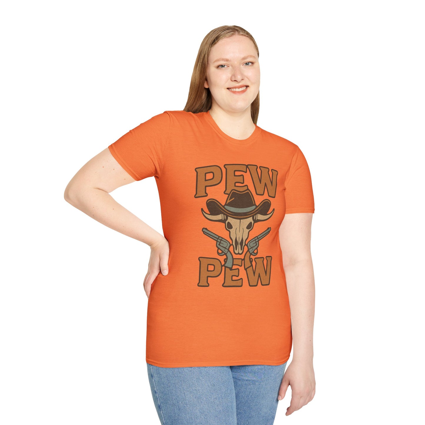 Pew Pew Cowboy Graphic T-Shirt - Unisex Softstyle Tee for Western Lovers