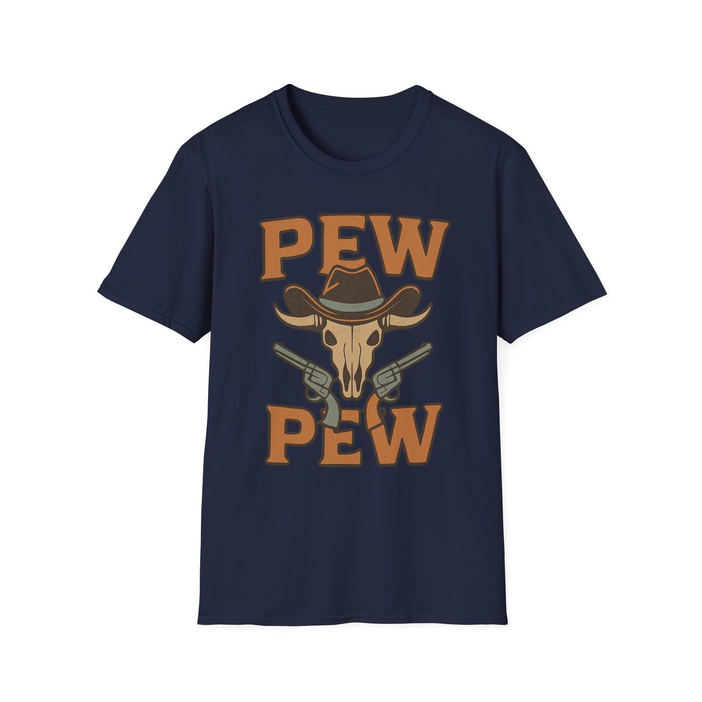 Pew Pew Cowboy Graphic T-Shirt - Unisex Softstyle Tee for Western Lovers