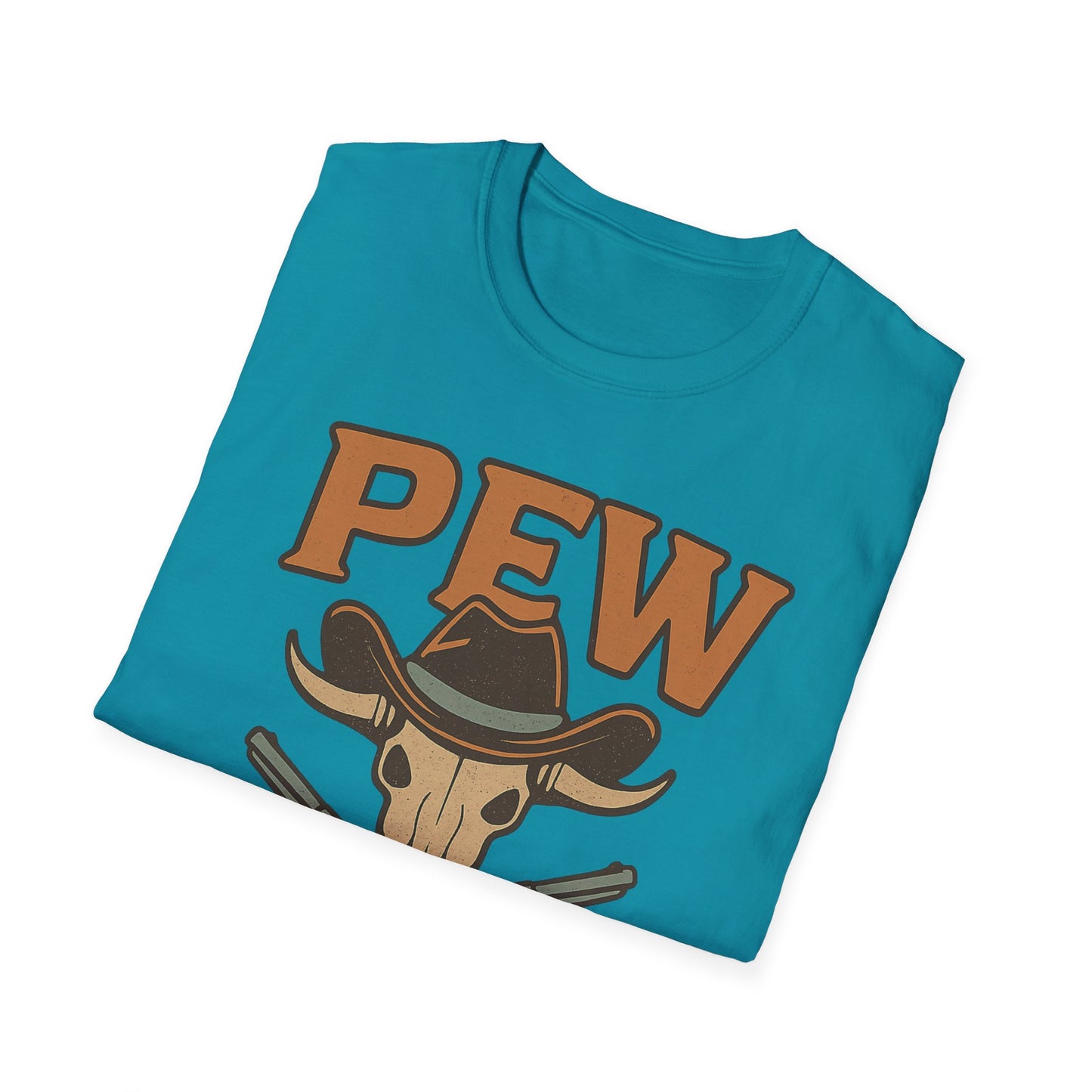 Pew Pew Cowboy Graphic T-Shirt - Unisex Softstyle Tee for Western Lovers