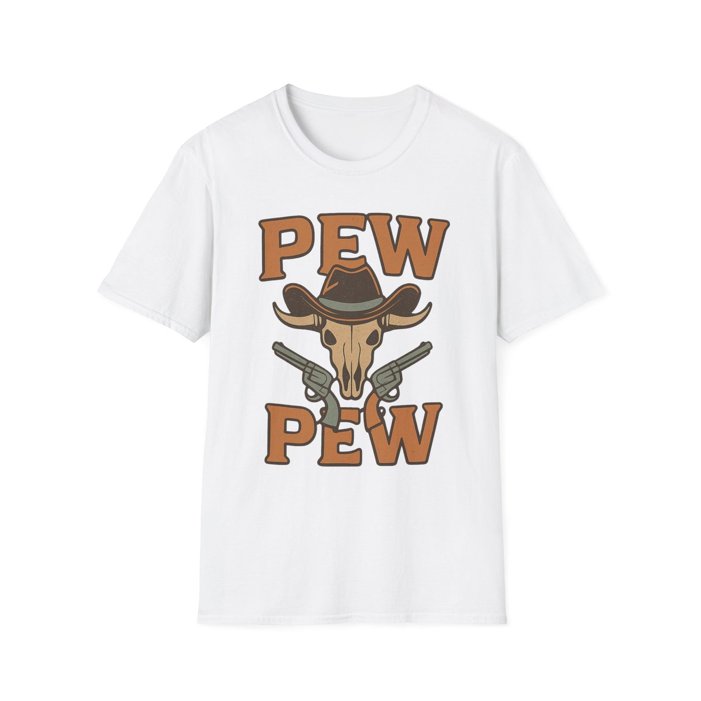 Pew Pew Cowboy Graphic T-Shirt - Unisex Softstyle Tee for Western Lovers
