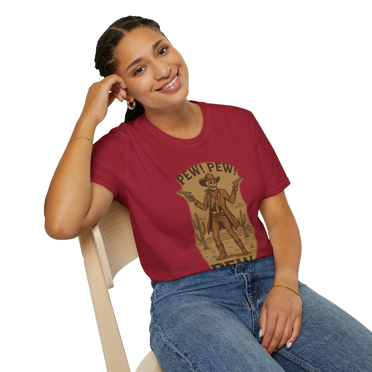 Vintage Western Skeleton T-Shirt - Pew! Pew! Gun Show Tee