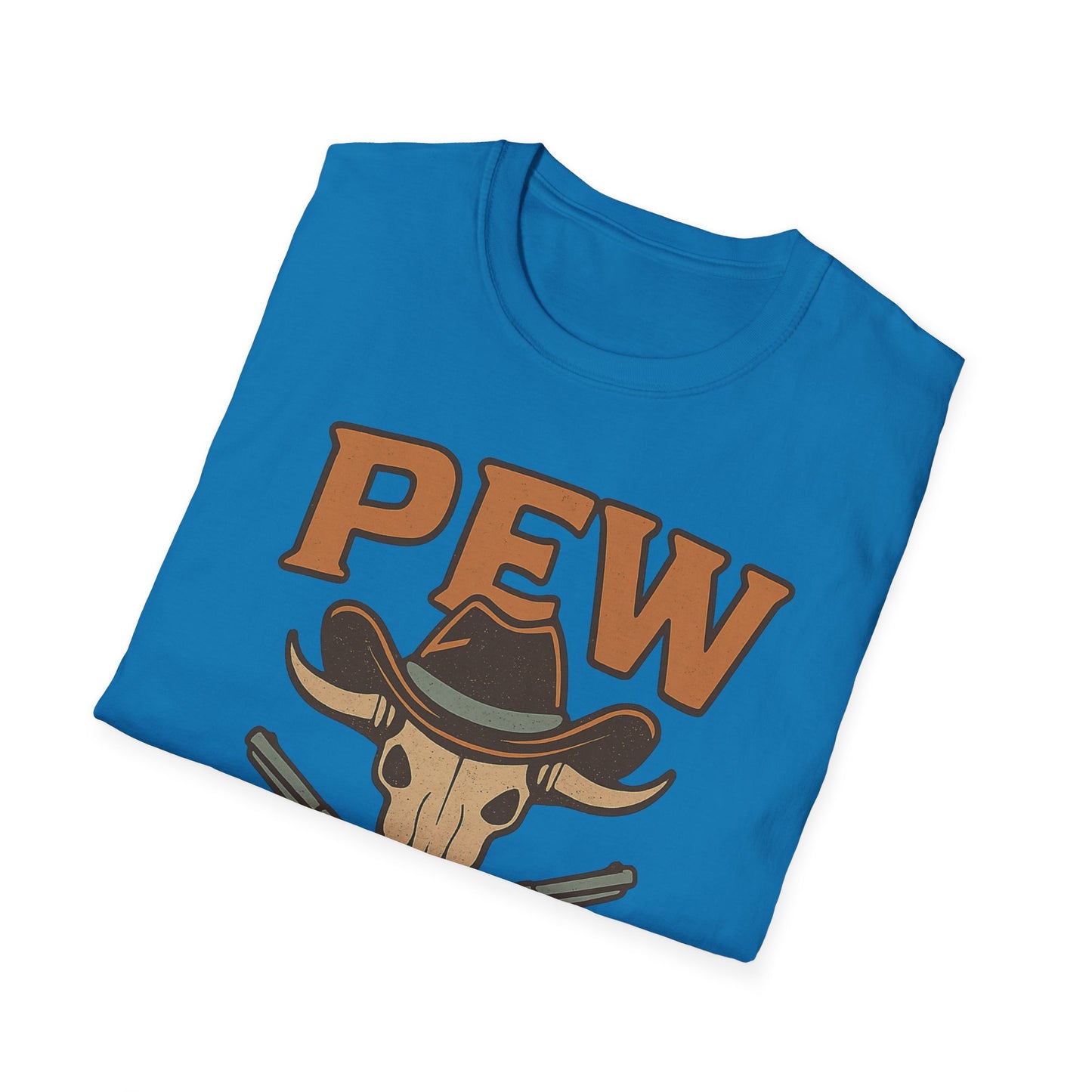 Pew Pew Cowboy Graphic T-Shirt - Unisex Softstyle Tee for Western Lovers
