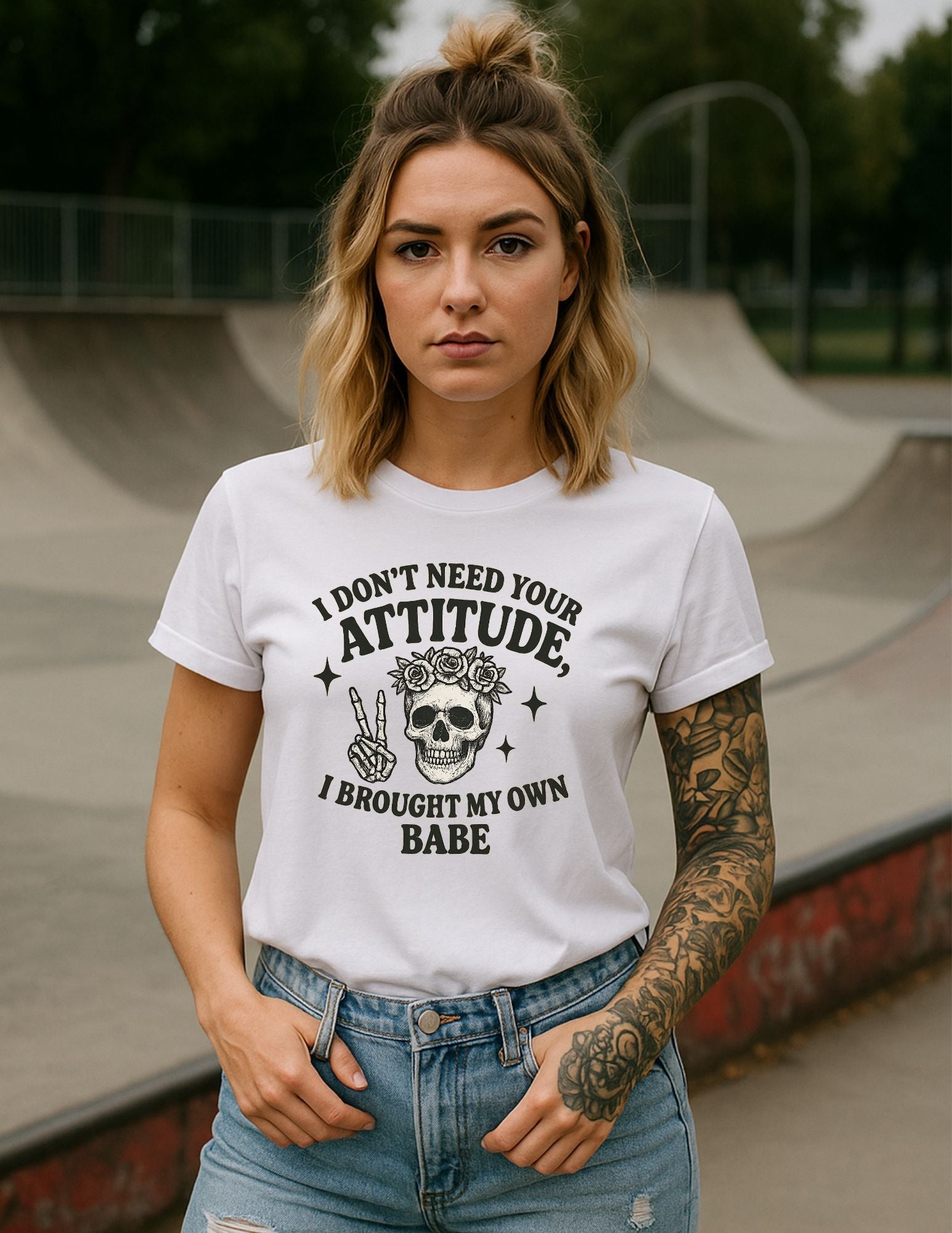 Attitude Skull Graphic Tee, Edgy Gift, Hipster Fashion, Festival Outfit, Statement Top - Shirt Happens Graphics