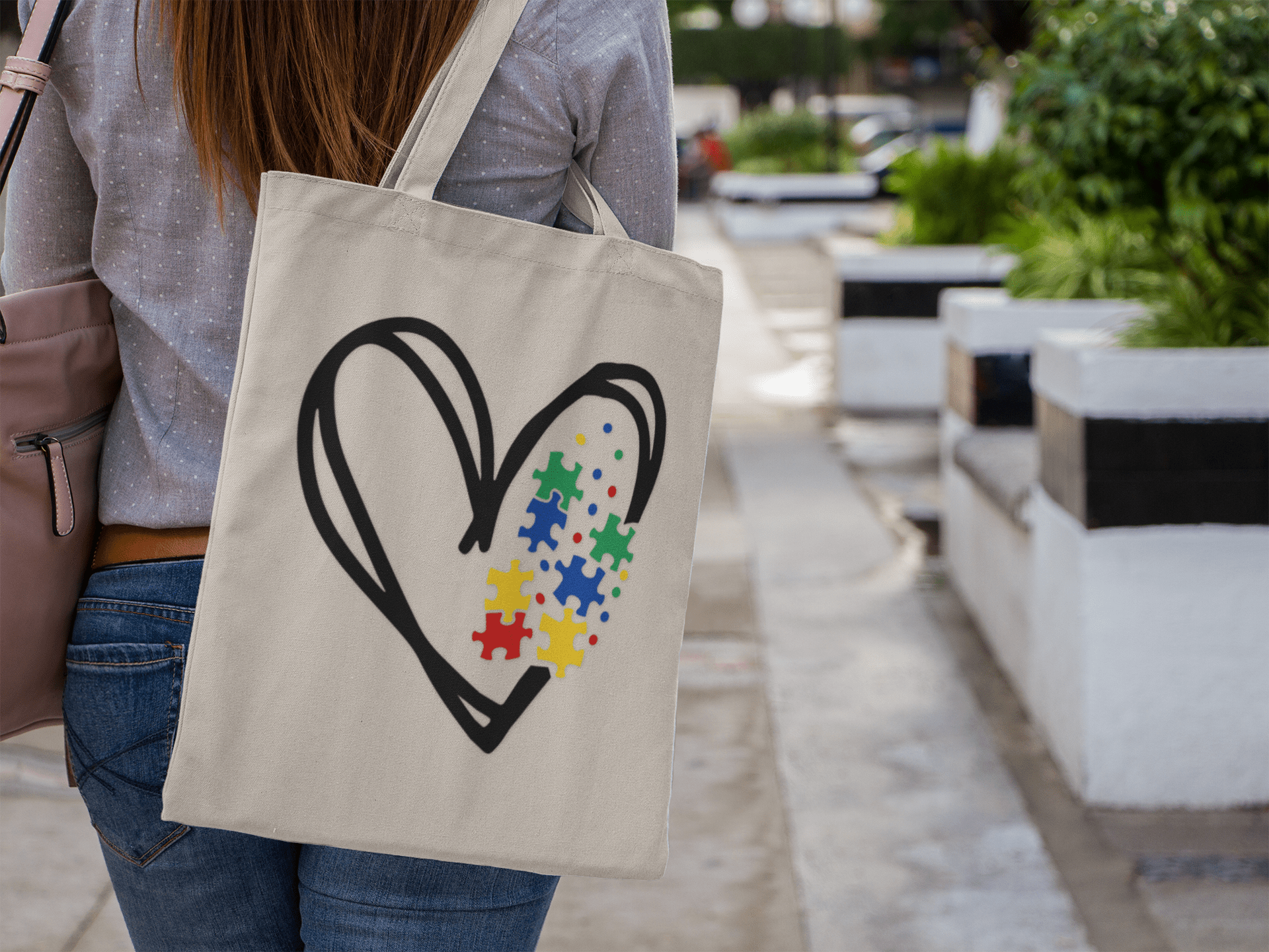 Autism Support, Heart Puzzle Love Cotton Canvas Tote Bag, Eco - Friendly Shopper, Gift for Puzzle Lovers, Cute Everyday Bag, Wedding Favor, Art Supplies Tote - Shirt Happens Graphics