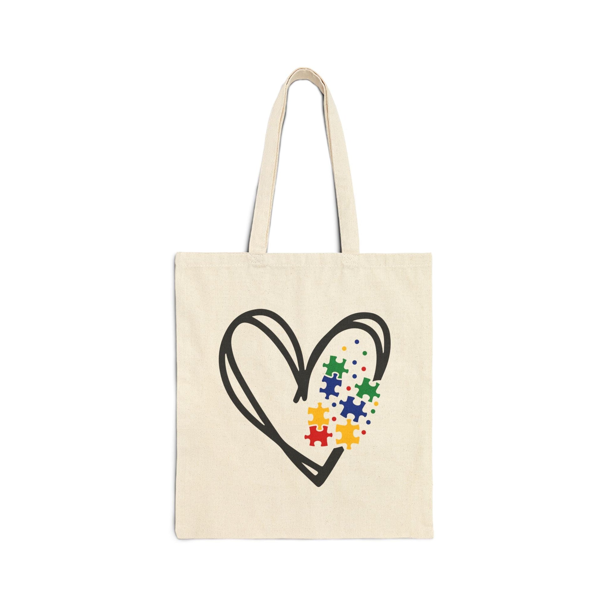 Autism Support, Heart Puzzle Love Cotton Canvas Tote Bag, Eco - Friendly Shopper, Gift for Puzzle Lovers, Cute Everyday Bag, Wedding Favor, Art Supplies Tote - Shirt Happens Graphics