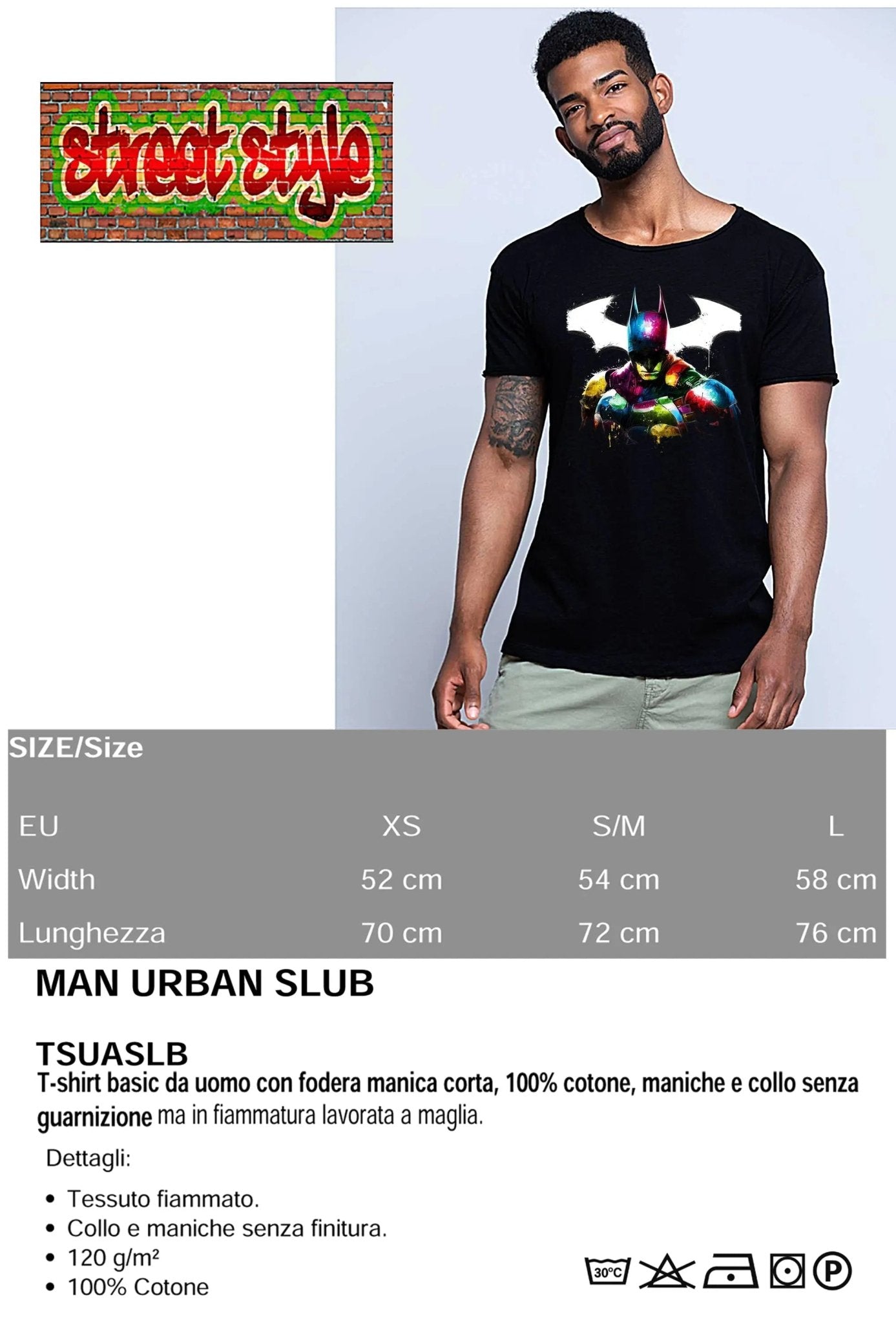 Batman Stilizzato Color Film Cinema Super Eroi 18 - 20 - 10 T-shirt Urban Slub Men Uomo 100% Cotone Fiammato JK - Shirt Happens Graphics
