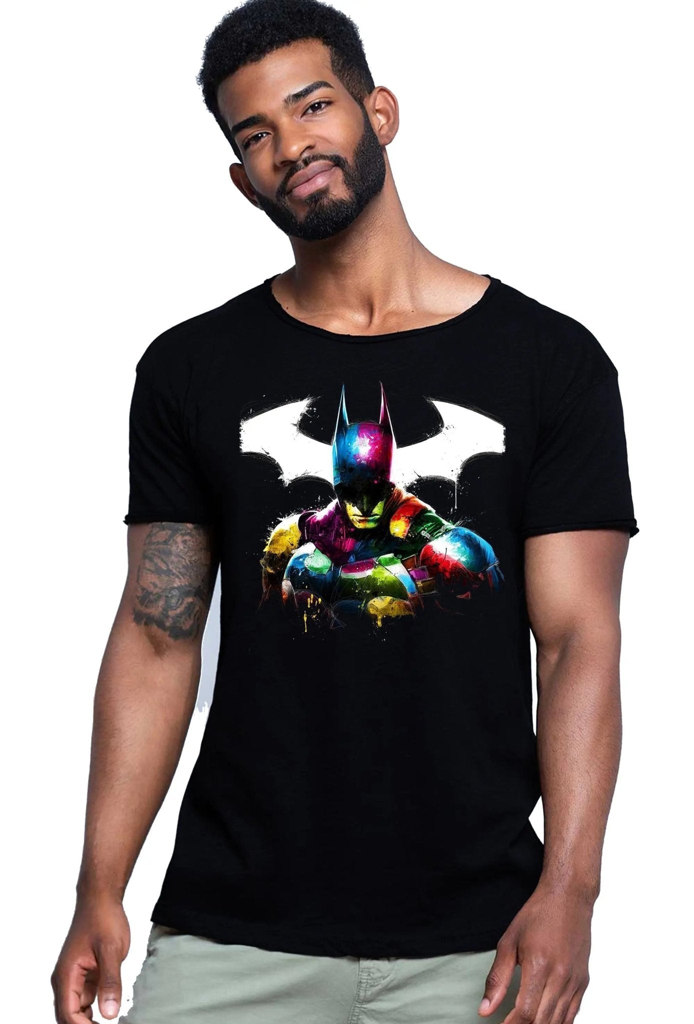 Batman Stilizzato Color Film Cinema Super Eroi 18 - 20 - 10 T-shirt Urban Slub Men Uomo 100% Cotone Fiammato JK - Shirt Happens Graphics