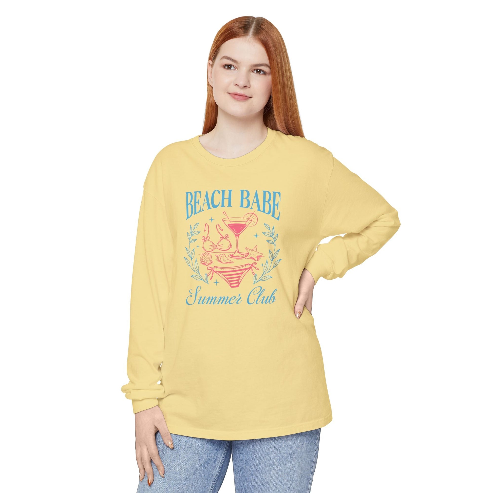 Beach Babe Long Sleeve T-Shirt, Beach Vacation Top, Summer Club Shirt, Casual Summer Wear, Gift for Beach Lovers - Shirt Happens Graphics