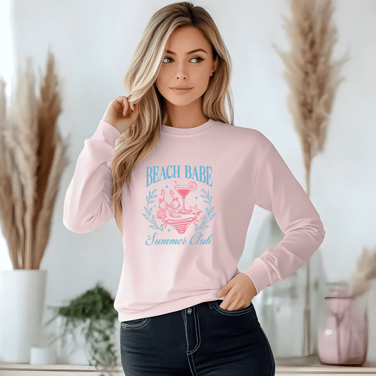 Beach Babe Long Sleeve T-Shirt, Beach Vacation Top, Summer Club Shirt, Casual Summer Wear, Gift for Beach Lovers - Shirt Happens Graphics