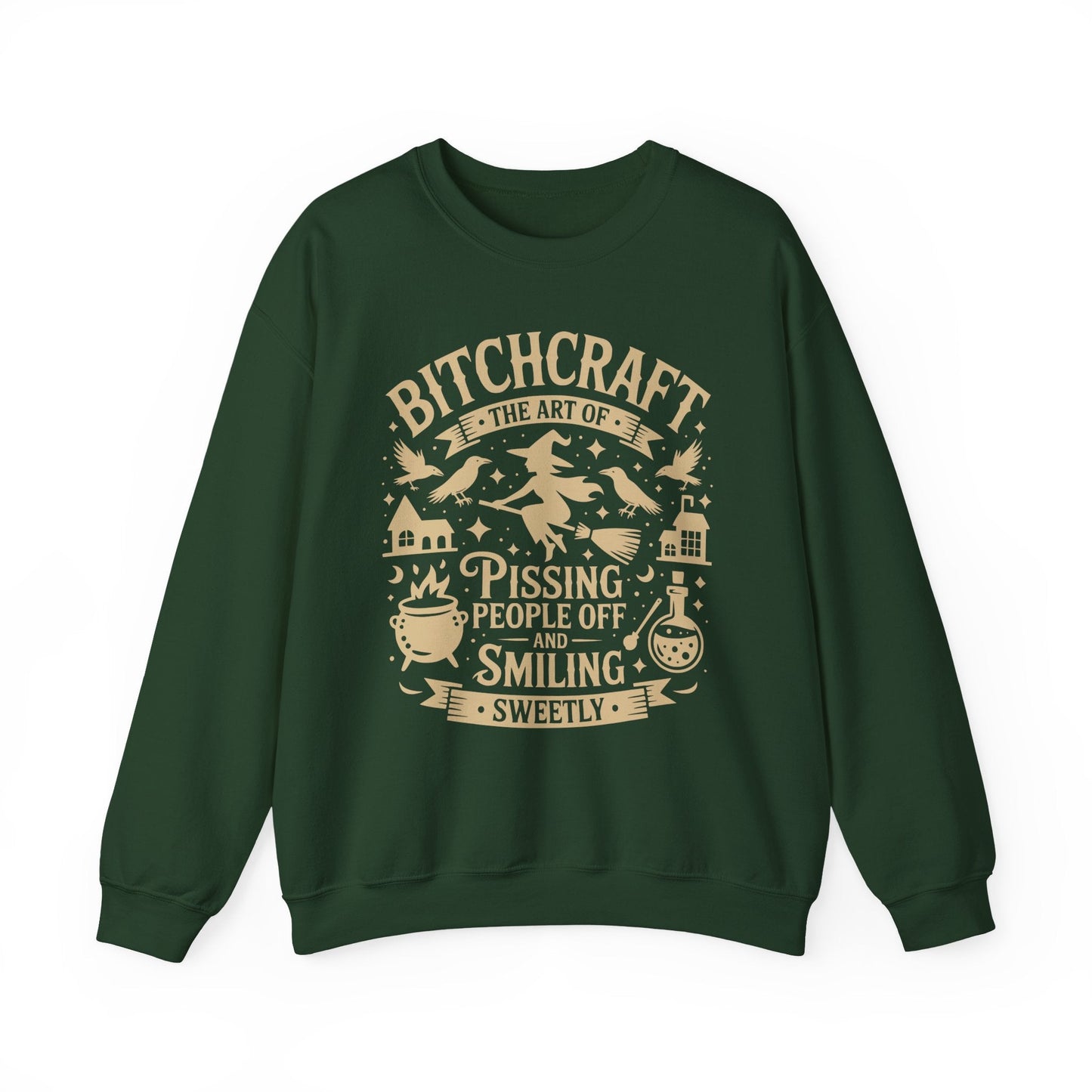 Bitchcraft Crewneck Sweatshirt, Cozy Witchy Apparel, Halloween Gift, Unisex Sweatshirt, Unique Gift for Her, Spooky Season Clothing - Shirt Happens Graphics