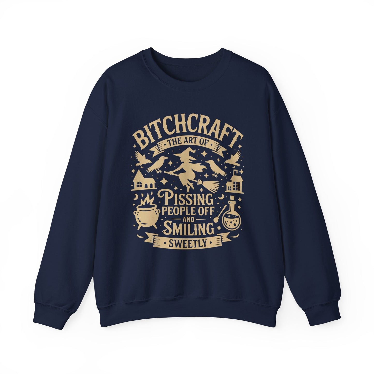 Bitchcraft Crewneck Sweatshirt, Cozy Witchy Apparel, Halloween Gift, Unisex Sweatshirt, Unique Gift for Her, Spooky Season Clothing - Shirt Happens Graphics