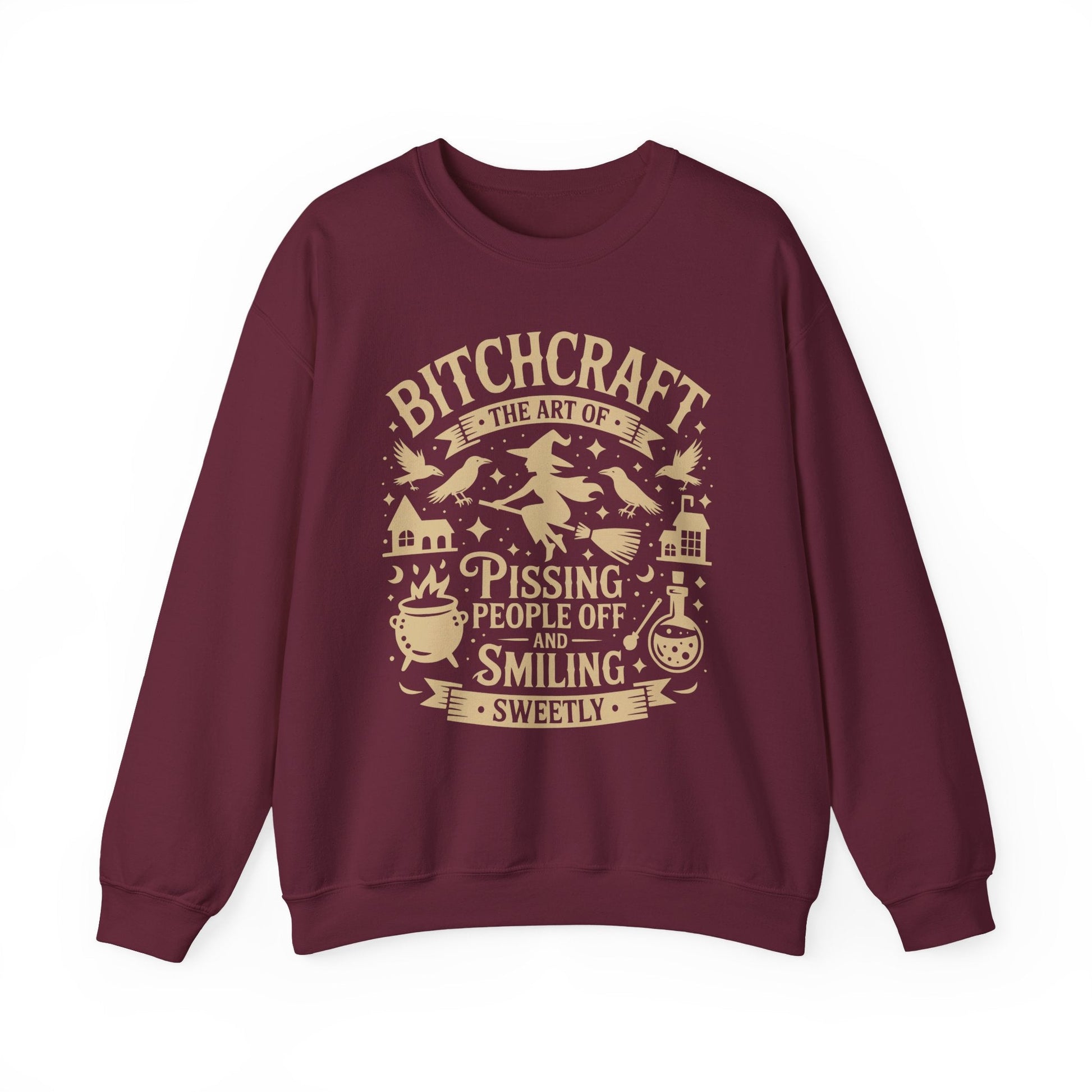 Bitchcraft Crewneck Sweatshirt, Cozy Witchy Apparel, Halloween Gift, Unisex Sweatshirt, Unique Gift for Her, Spooky Season Clothing - Shirt Happens Graphics